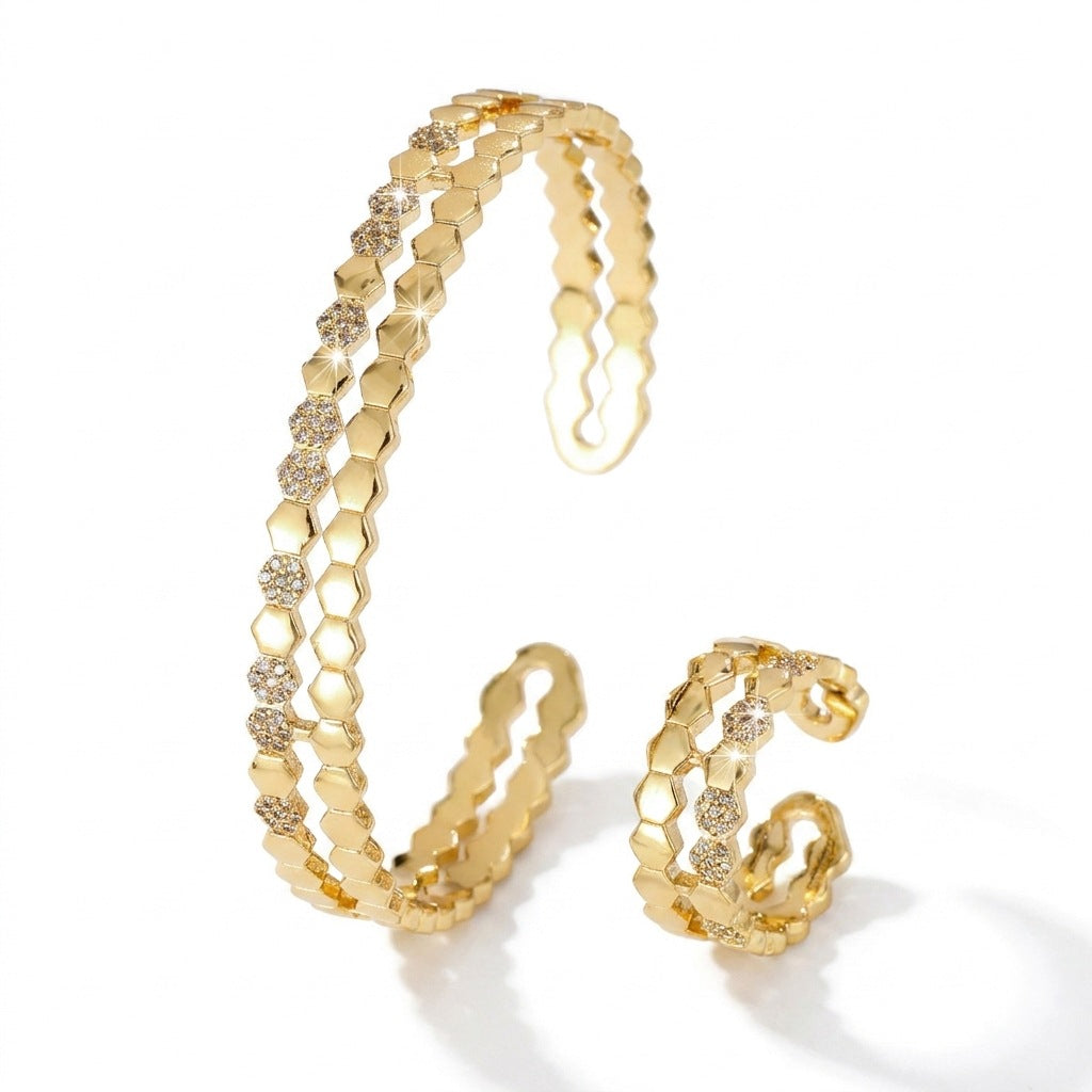 Women's Hexagonal Design Light Luxury Hollow Micro Rings