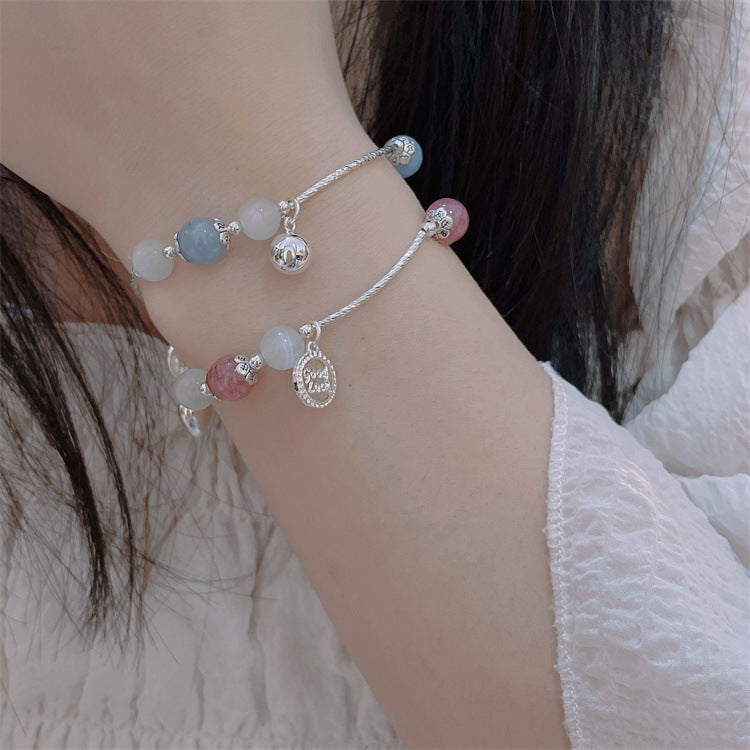 Bracelets en cristal rose pour femmes, Quartz fraise naturel, cœur d'amour doux et frais