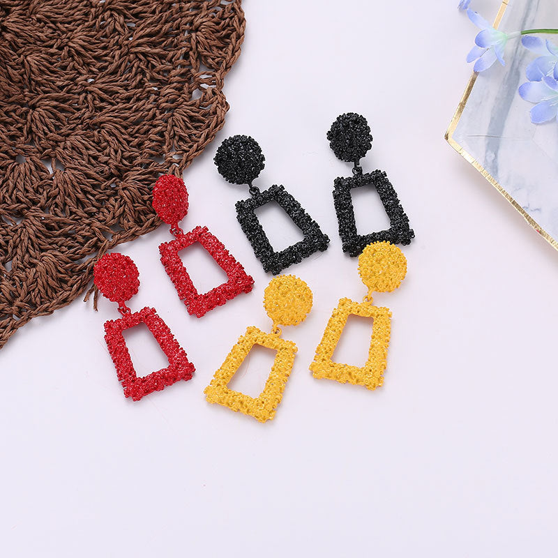 Profile Generous Frosted Hipster Geometric Creative Personality Relief Trapezoidal Long Stud Earrings