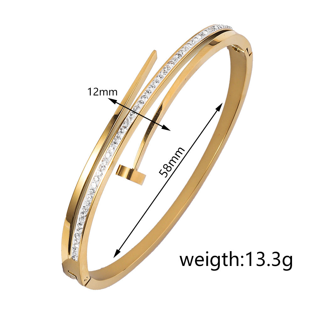 Single Row Diamond Stainless Snap Joint Bracelet