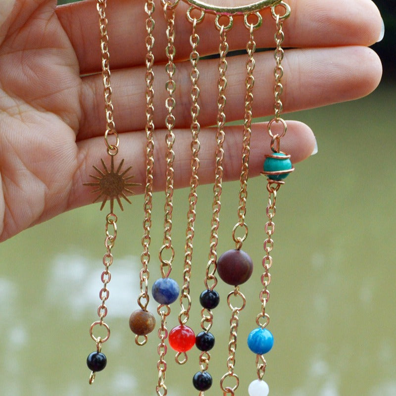 Handmade Natural Beads Earth Saturn Universe Sun Ear Rings