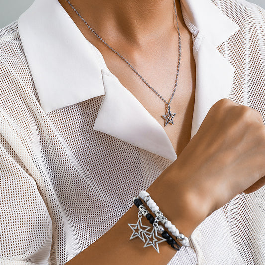 Men's Hip Hop Cool Five-pointed Star Set Bracelets