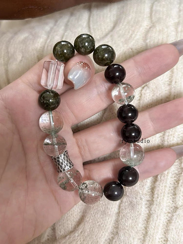 Crystals Crystal Black Agate Sterling Sier Bracelets