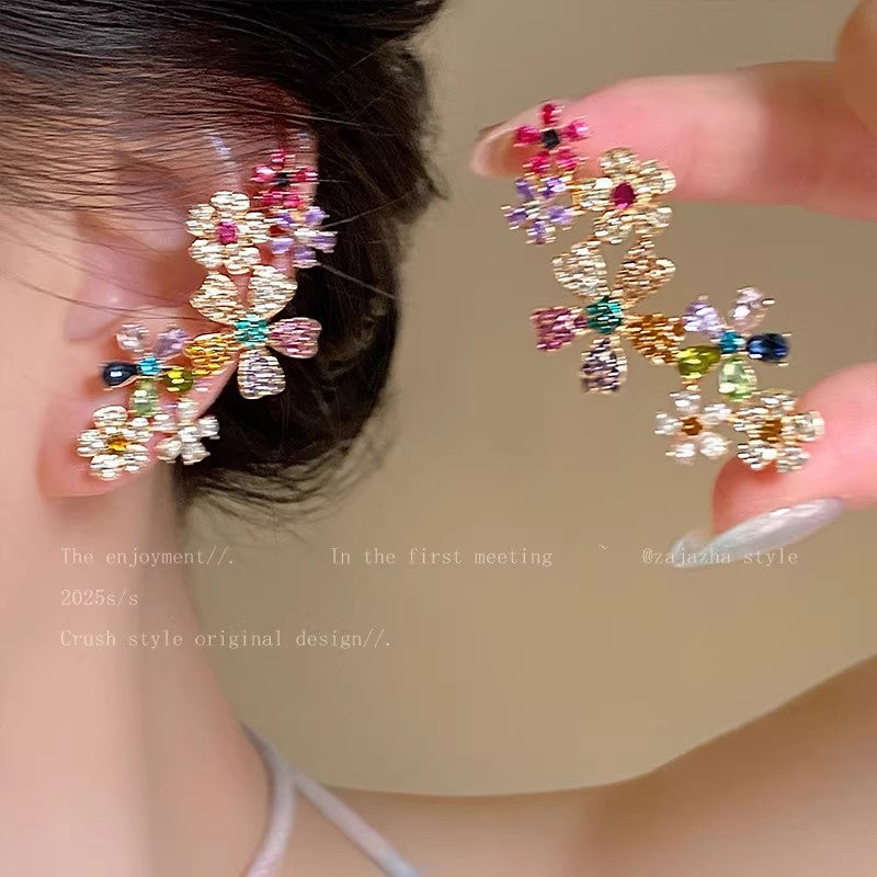 Fresh Flower Elegant Long Tassel Beaded Niche Earrings