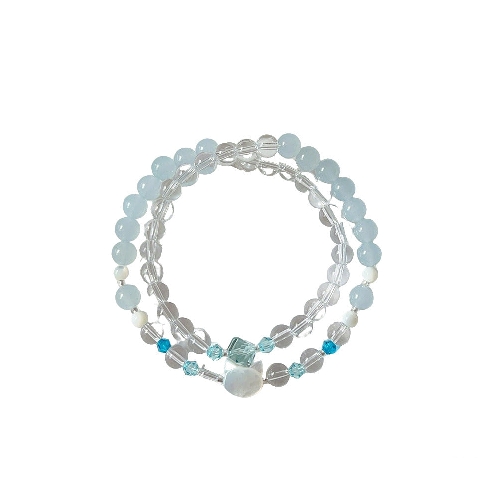 Aquamarine Crystal Korean Style High Sense Pearl String Beads Bracelet