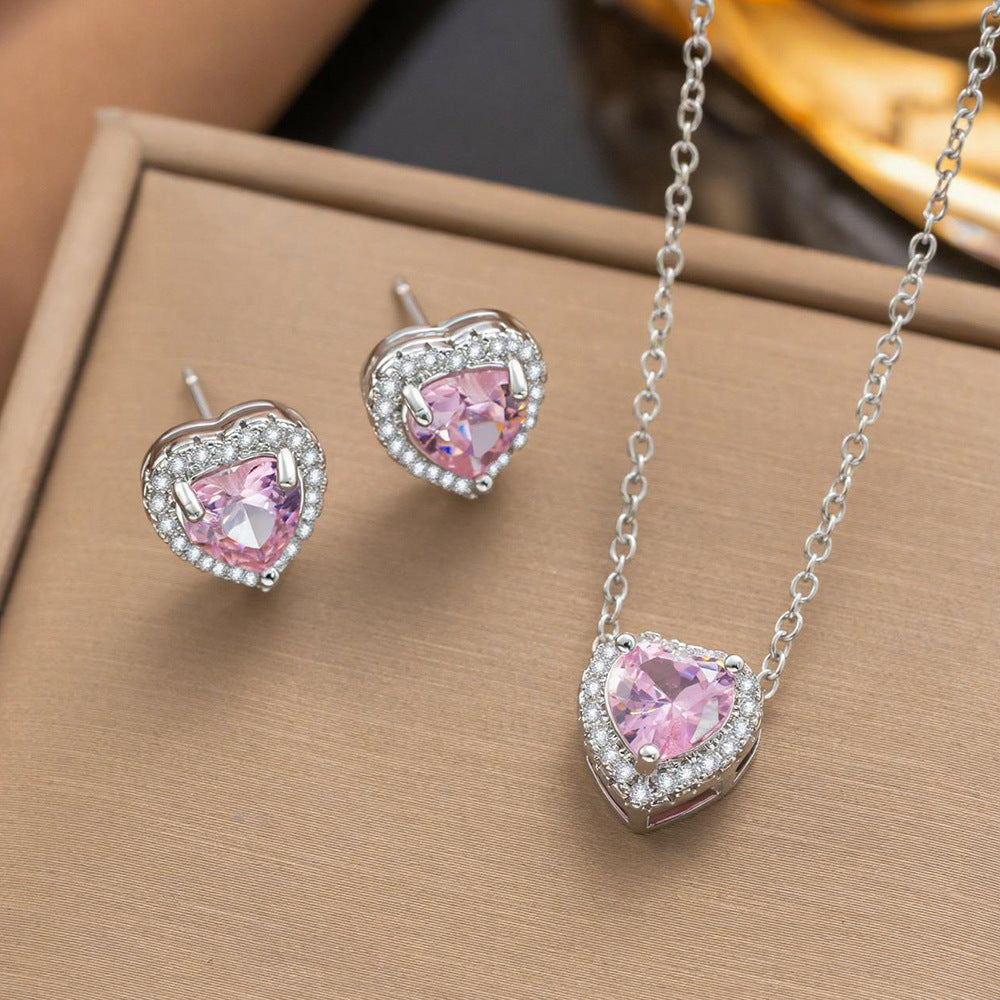 Micro Inlaid Zircon Love Three-piece Female Affordable Luxury Jewelry Set