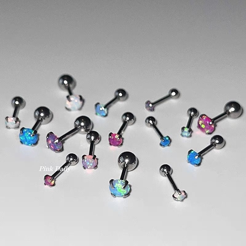 Basic Style Color Opal Mini Ear Bone Screw Niche Design Stud Earrings