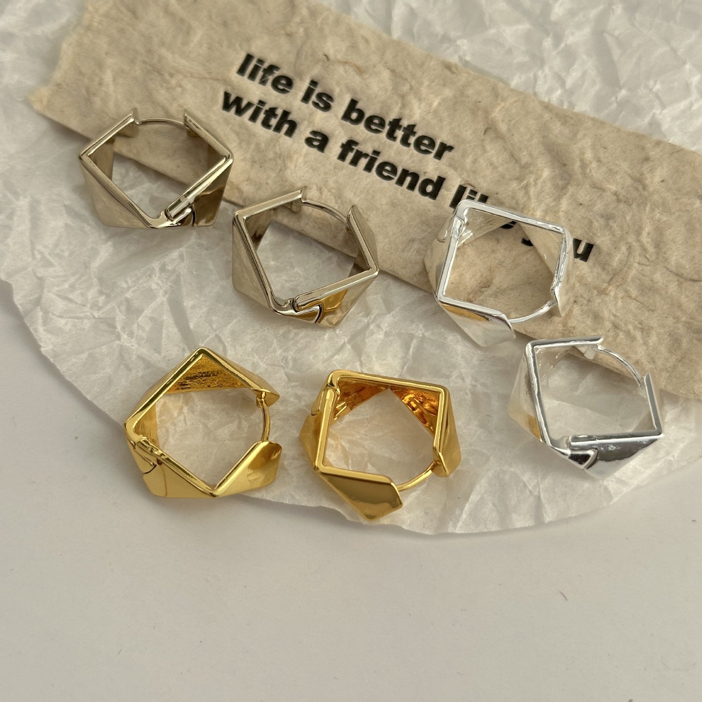Temperamental Polygon Prism Geometric Irregular Fashion Design Clip Cold Style Rings