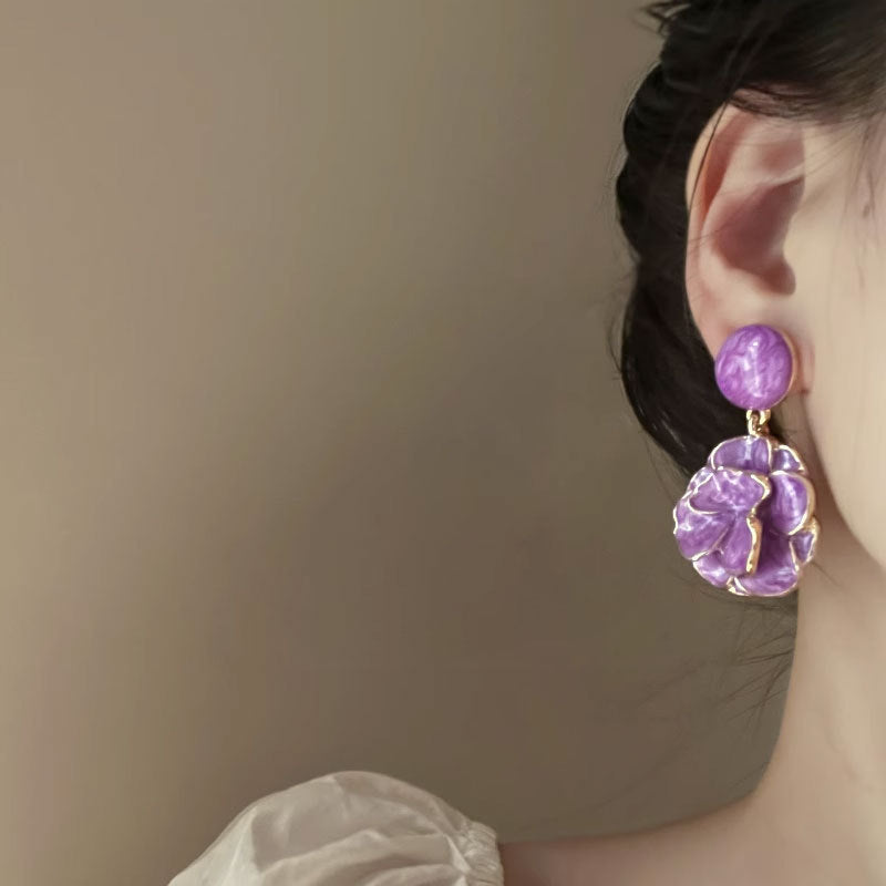 Purple Flower Vintage High-key Dignified Fairy Fashion Stud Earrings
