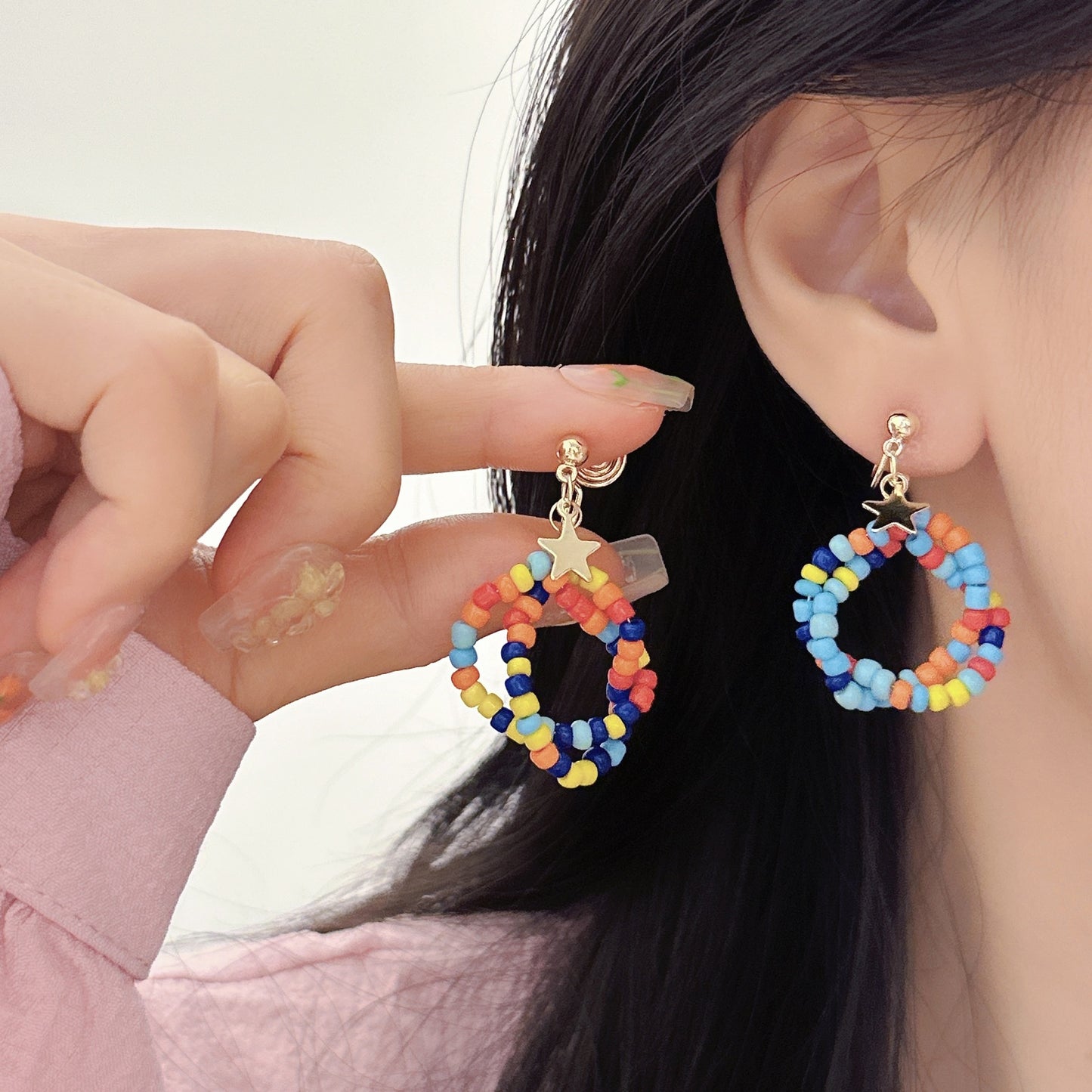 Beaded Summer Dopamine Round Without Pierced Ears Mosquito Coil Ear Clip