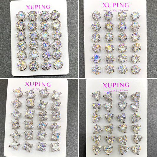 Flash Synthetic Zircon White Round And Square Love Rings