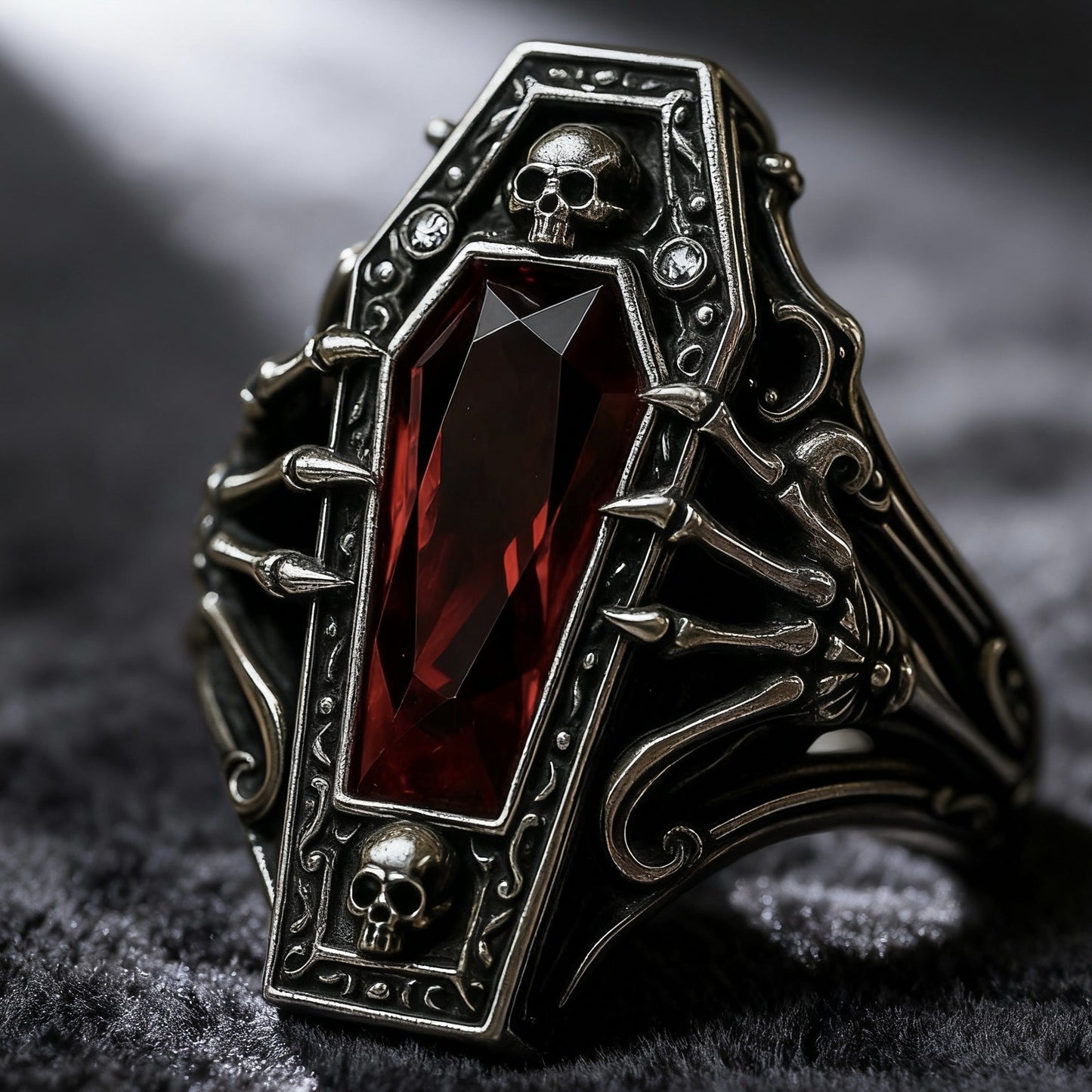 Environmental Protection Alloy Vintage Skull Punk Halloween Red Diamond Ancient Ring