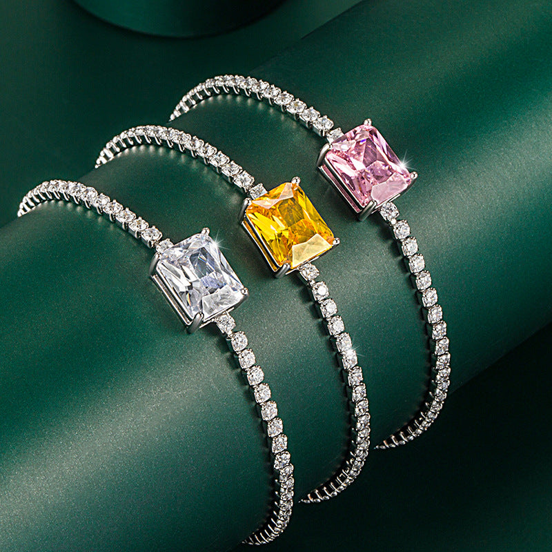 Gems Square Diamond Chain Fashion Pink Bracelets