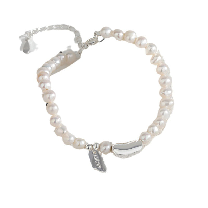 Women's Sier Freshwater Pearl Lucky Bean Chain Bracelets