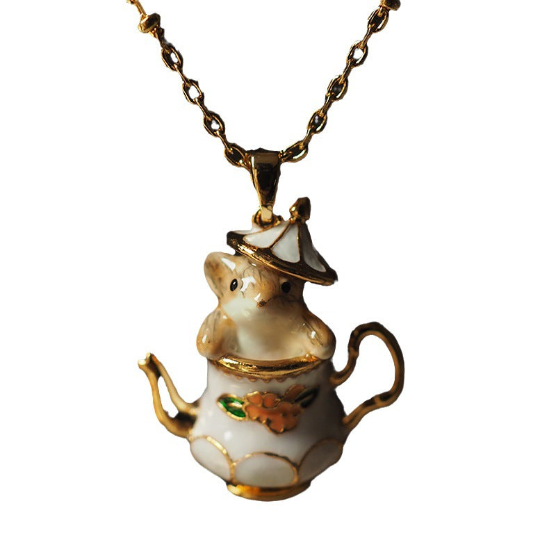Women's Cute Cartoon Tea Cup Chipmunk Handmade Epoxy Zodiac Necklaces