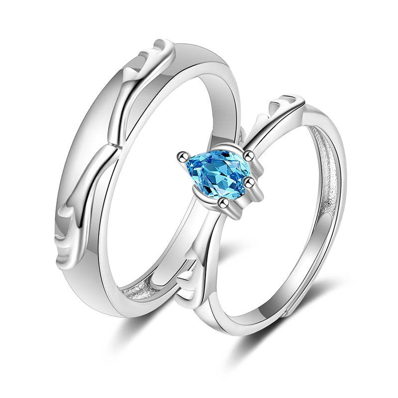 Women's & Men's Style Couple Sier Plated Open Live Rings