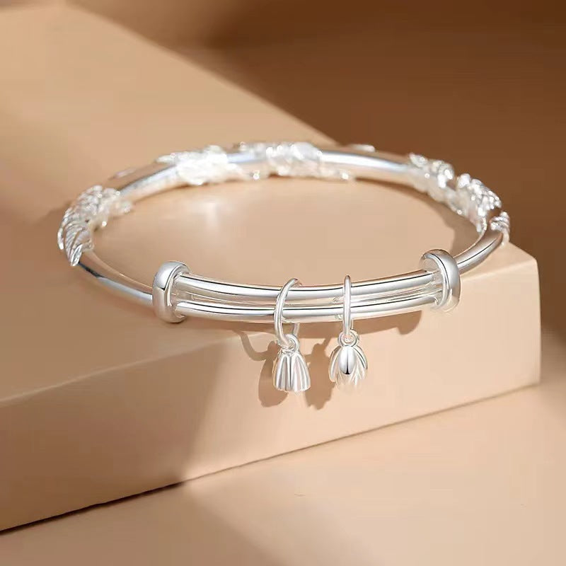 Like Brocade Sier Female Telescopic Push Pull Ancient Style Happy Bracelets