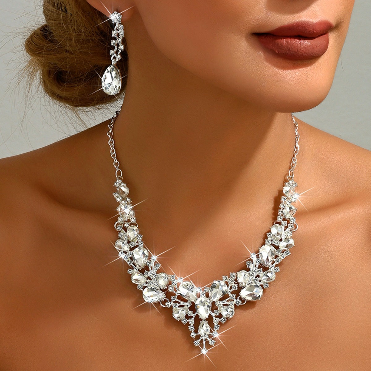 Women's Bridal Rhinestone Crystal Suite Ball Garment Jewelry Set