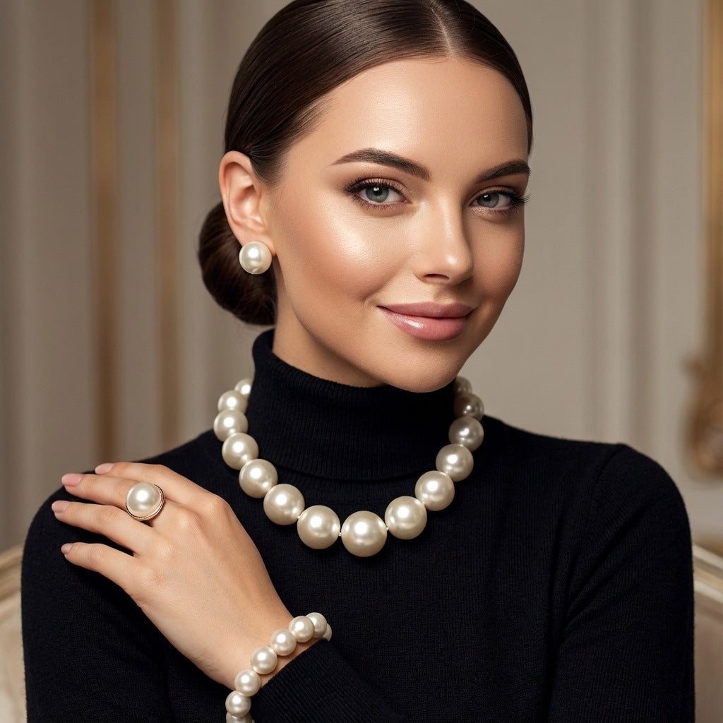 Retro Large Particle Imitation Pearl Female Bride Earrings