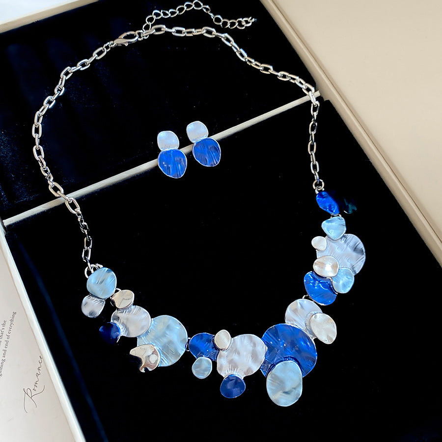 Flower Female Emerald Vintage Clavicle Chain Earrings
