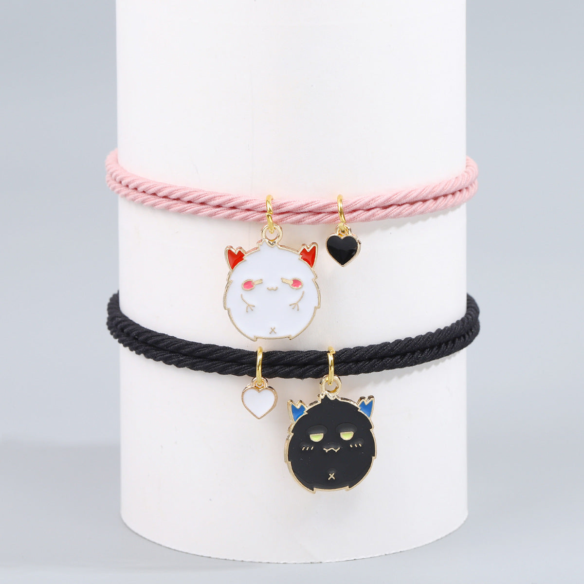 Women's & Men's & Black Pink Little Devil Pendant Elastic String Bracelets