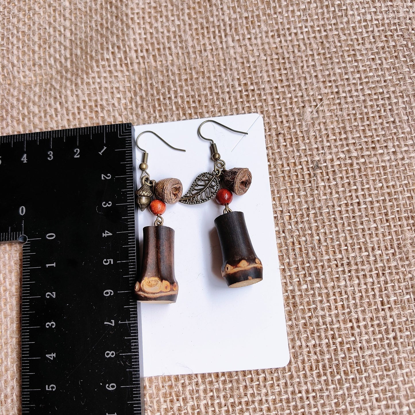 Wooden Chinese Style Art Retro Ear Clip Golden Bell Bodhi Earrings