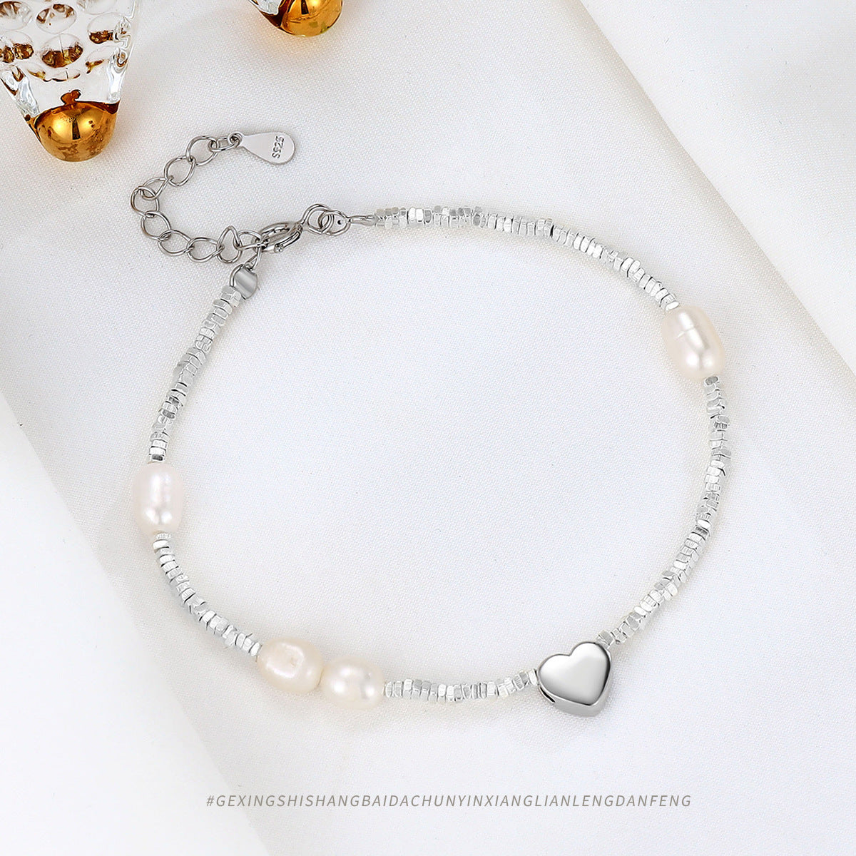 Bracelets coeur en perles d'eau douce en argent Sterling