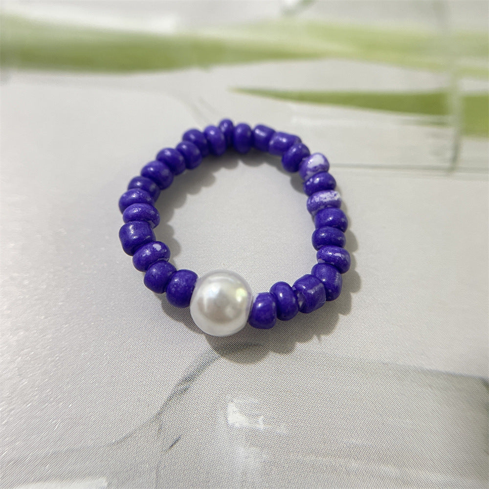 Bead Flower Colorful Woven Small Index Finger Female Rings