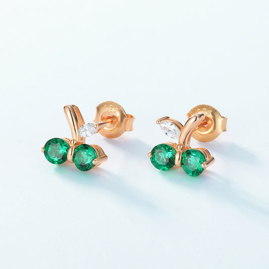 Cherry Retro Sier Inlaid Emerald Light Earrings