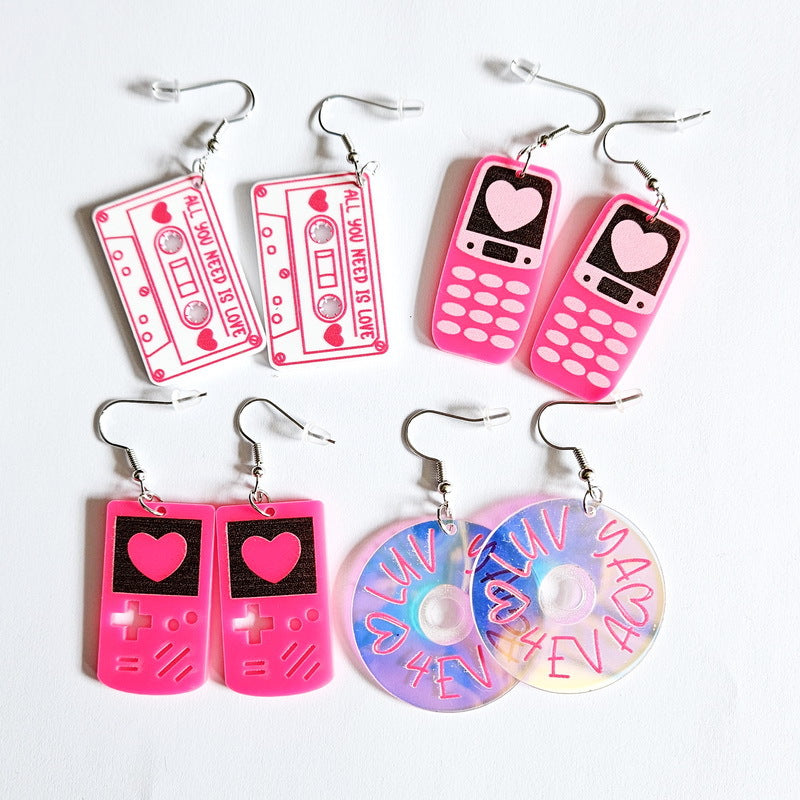 Women's Acrylic Asymmetric Leopard Plaid Cows Pattern Simple Three-piece Earrings