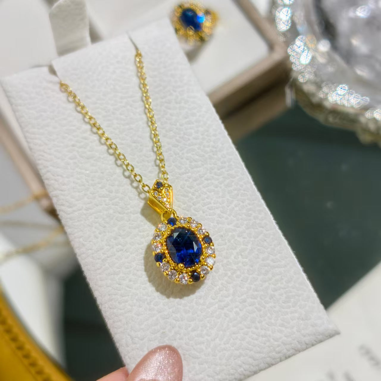 Interest Light Luxury Chinese Style Blue Pointed Crystal Jewelry Set
