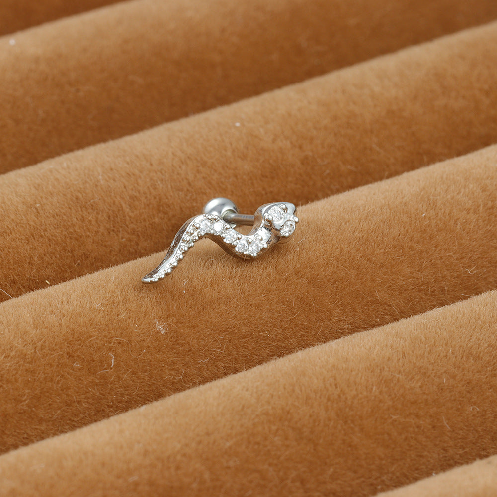Stainless Steel Thin Rod Ear Micro Inlaid Zircon Stud Earrings