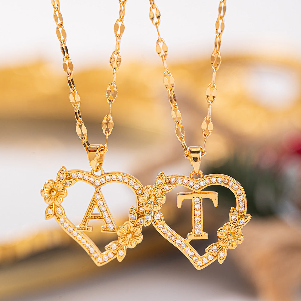 Affordable Luxury Fashion Letter Love Trendy Copper Inlaid Zircon Clavicle Necklace