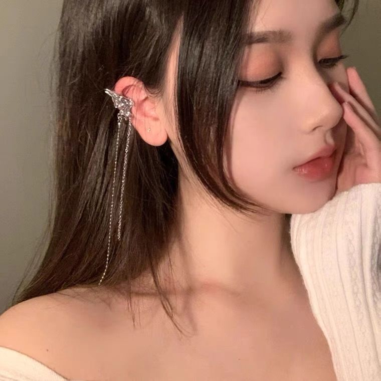 Fairy Elf Butterfly Female Earless Tassel Bone Earrings