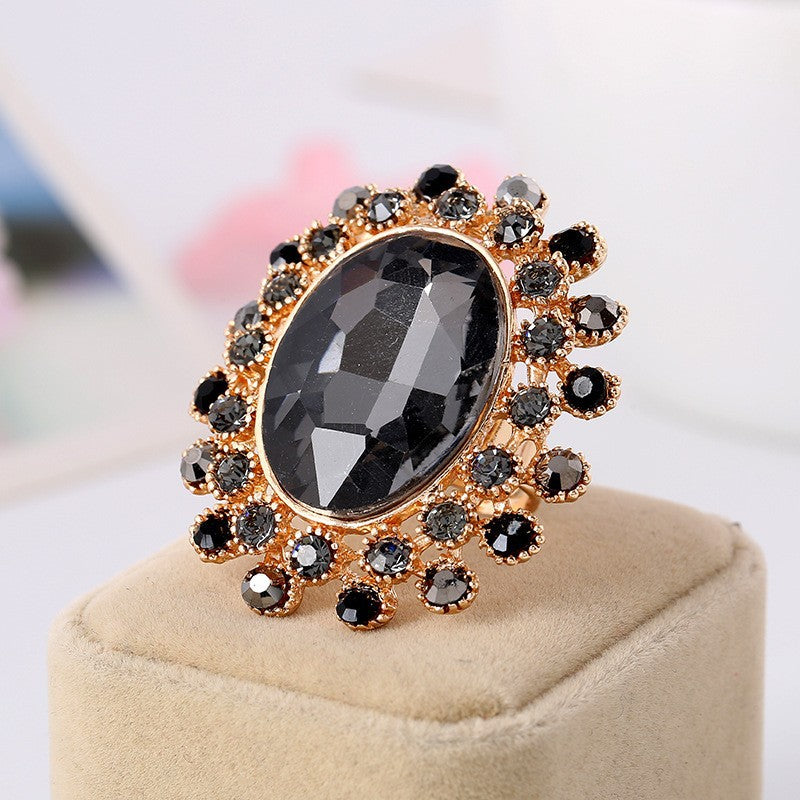 Luxury Crystal Glass Open Adjustable Fashion Exaggerated Ring