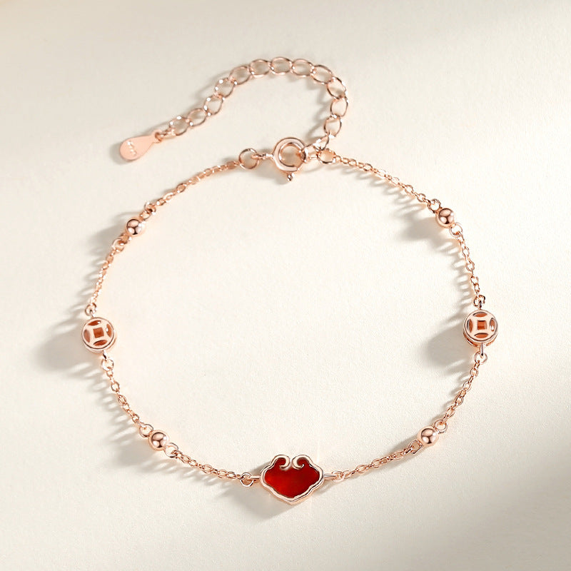 Bracelets de vie en Agate rouge pour femmes, pièce de monnaie en argent Sterling, Niche