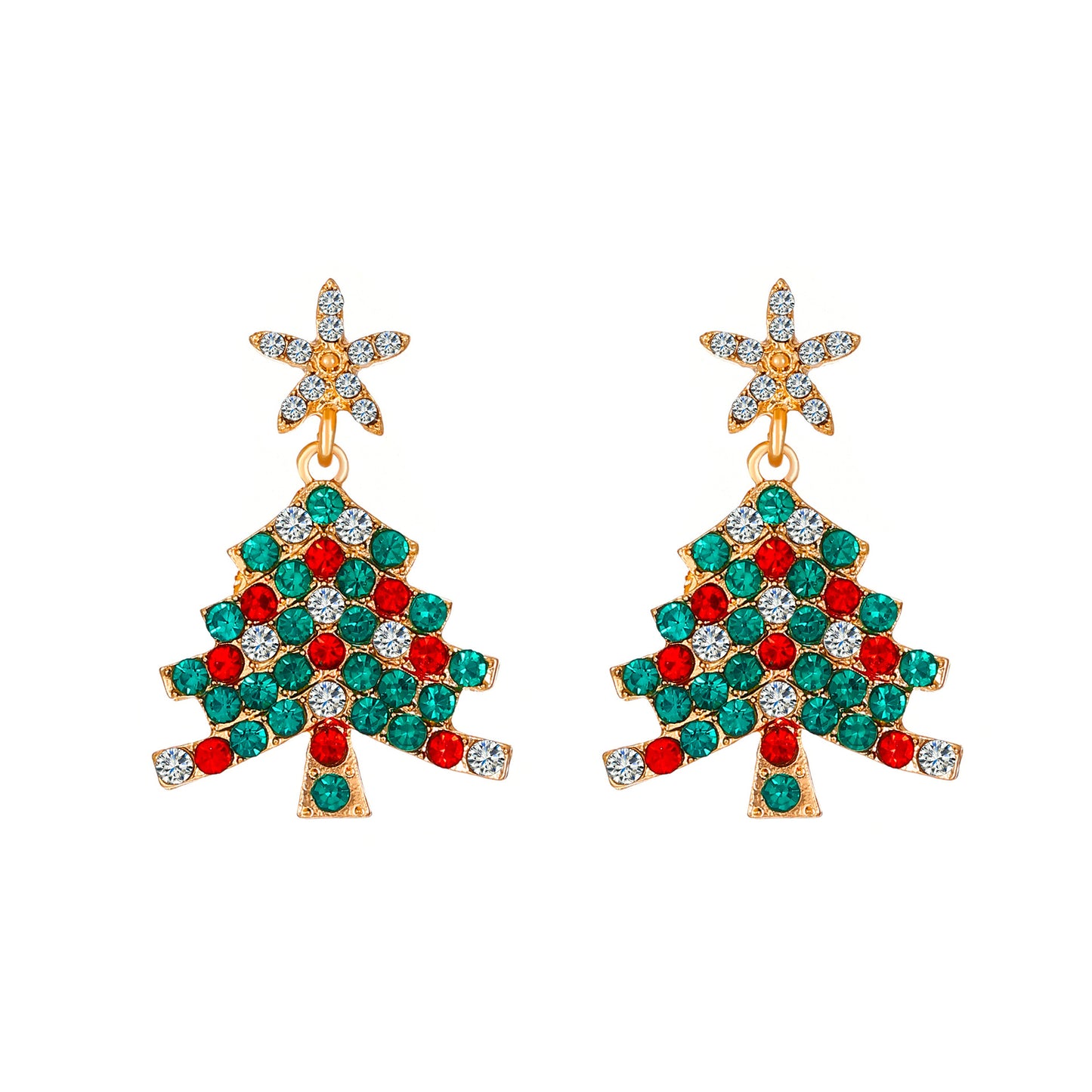 Boucles d'oreilles colorées en forme d'arbre de Noël en diamant pour femmes, personnalité gracieuse