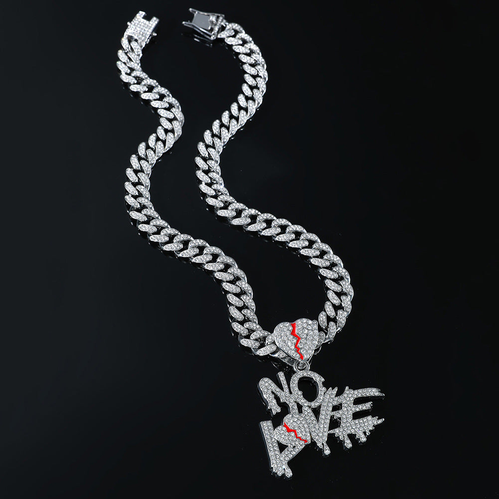 Men's Full Diamond Stitching Letter Love Pendant Clavicle Chain Necklaces