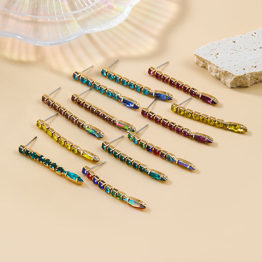 Stylish Colored Diamond Alloy Long Party Earrings