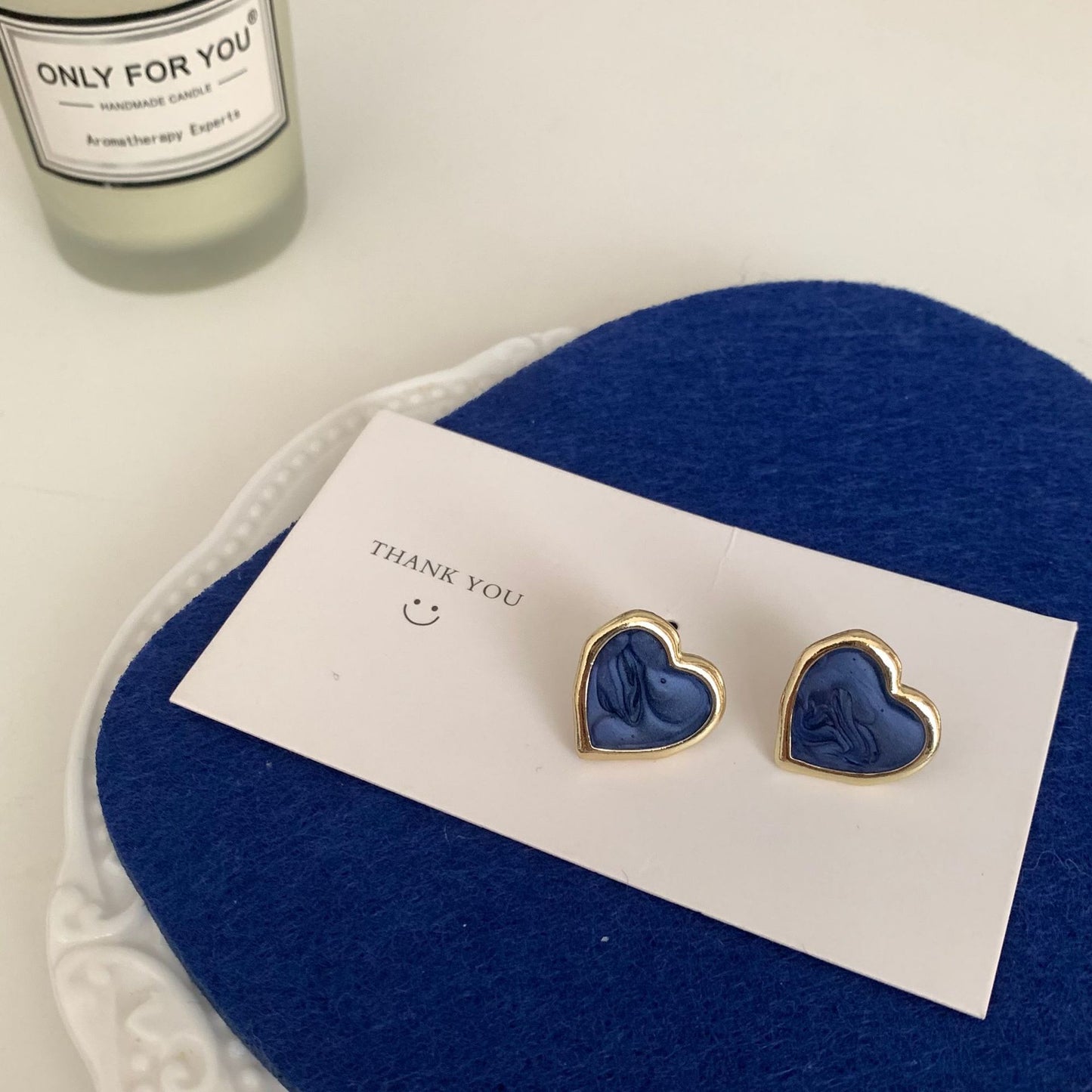 Sier Needle Drop Oil Haze Blue Heart-shaped Earrings