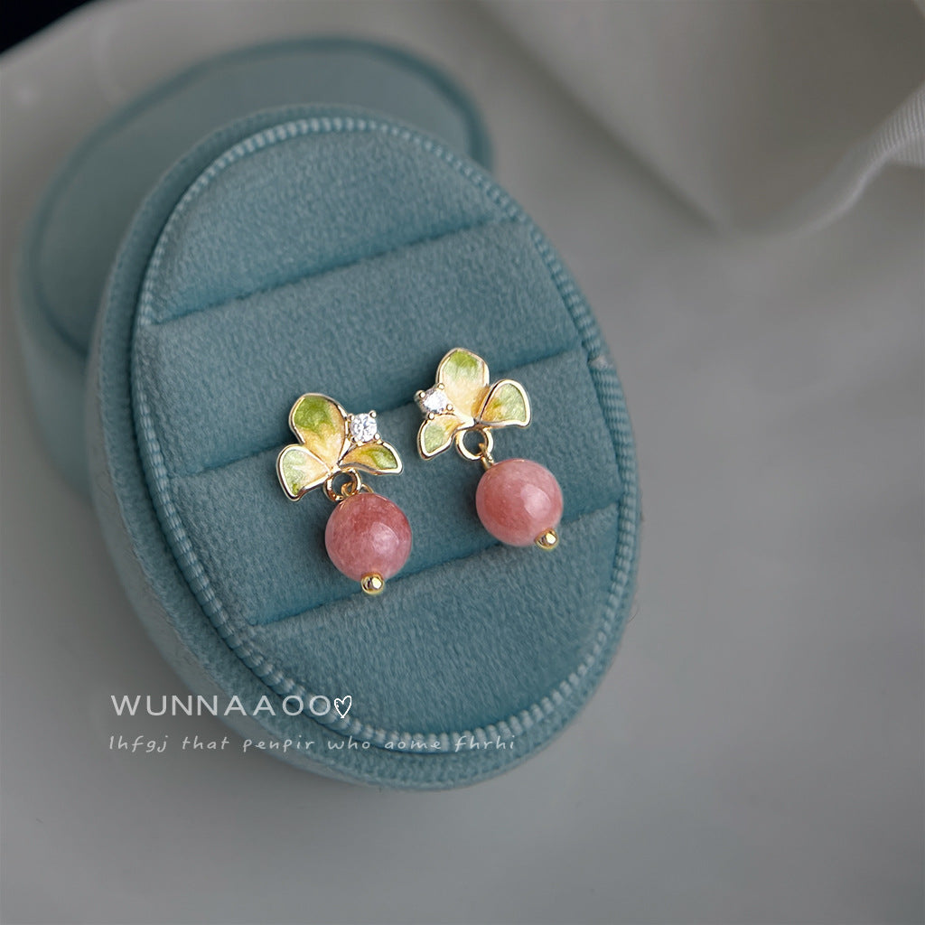 Women's Mori Style Inlaid Zircon Enamel Drip Glazed Hand Painting Flower Earrings