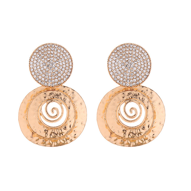 Exaggerated Round Alloy Rhinestone Temperament Wild Earrings