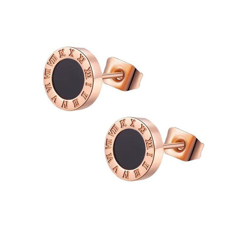 Men's Roman Numerals Thin Needle Stainless Steel Trendy Street Style Fashion Earrings