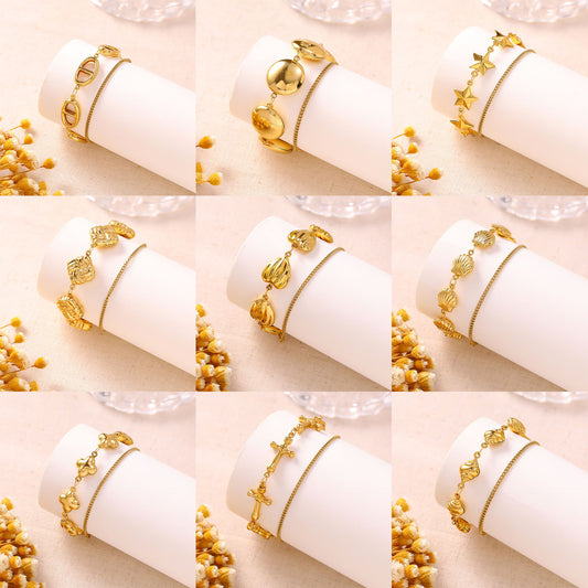 Women's French Minority Simple Stainless Steel Double Layered Gold Titanium Bracelet