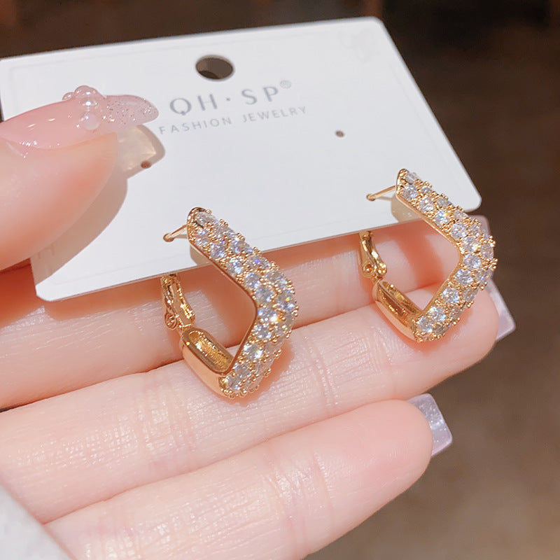 Women's Sweet Light Luxury Square Spring Fastener Ear Earrings