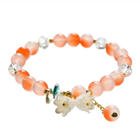 Cream Two-tone Lily White High-grade Crystal String Beads Bracelets