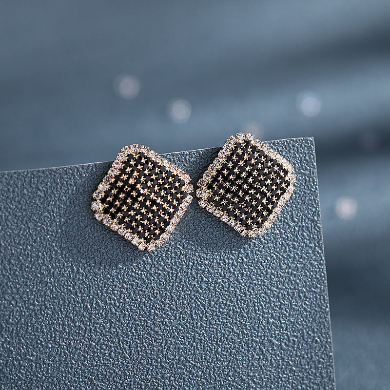 Geometric Ear Trendy Square Black Crystal Earrings