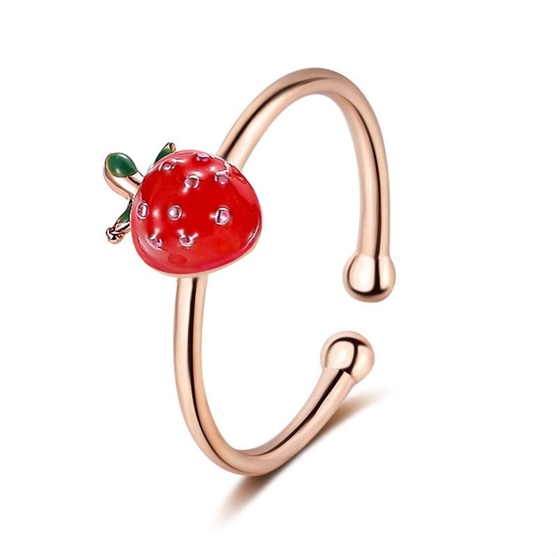 Cute Red Strawberry Female Rhinestone Index Ring