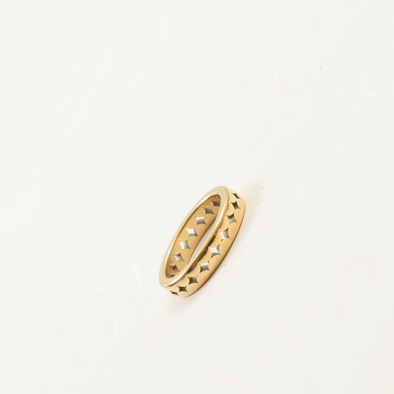 Diamond Hollow Titanium Steel Gold Plating Geometric Rings