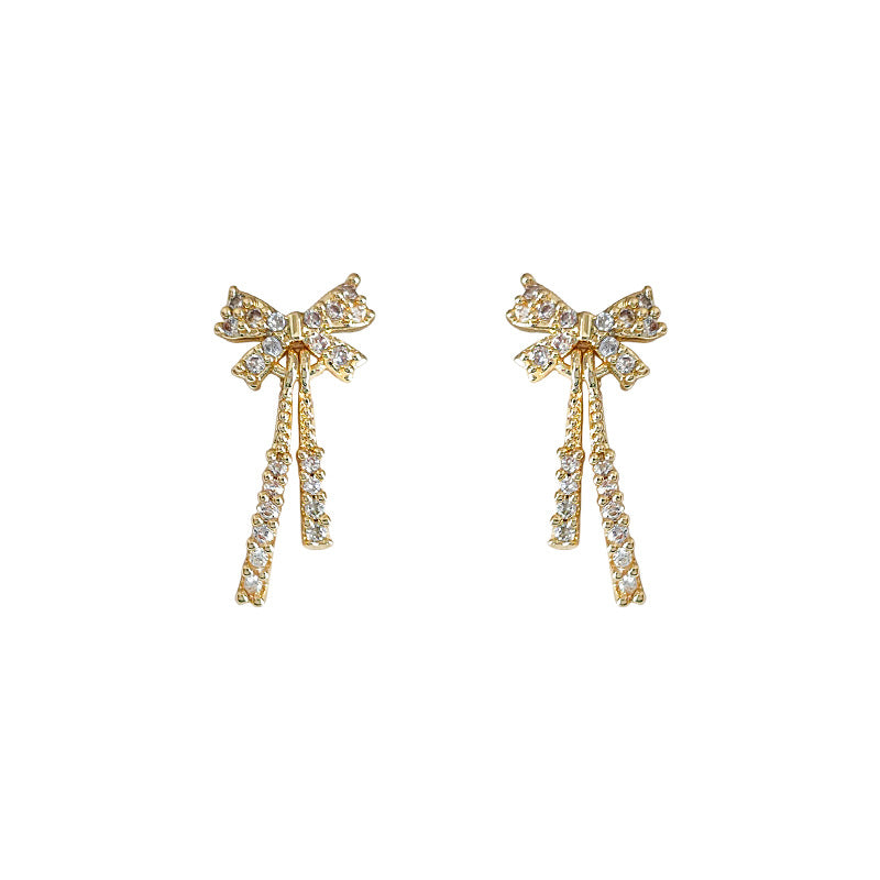 Zircon Sier Needle Plated Bow Simple And Elegant Earrings